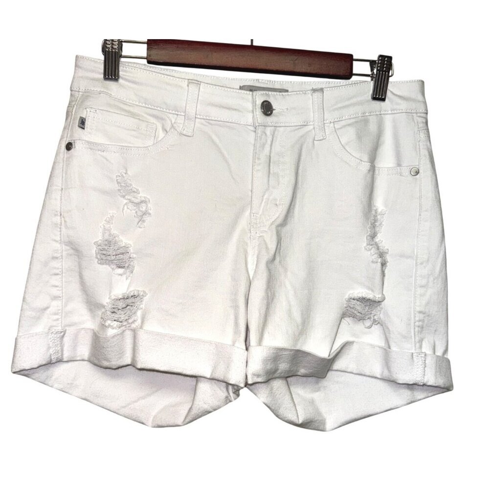 Judy Blue Boyfriend Fit Denim Shorts Distressed Mid-Rise Large JB1556 Casual